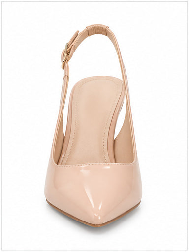 Nude Patent Pointed-Toe Slingback Stiletto Heels