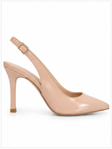 Nude Patent Pointed-Toe Slingback Stiletto Heels