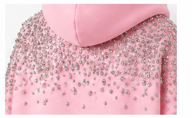 Pink Rhinestone Embellished Zip-Up Hoodie