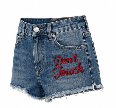 DON’T TOUCH Embroidered Denim Shorts