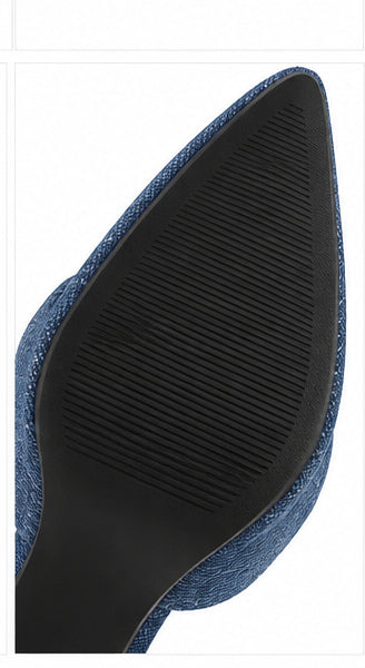 Women’s Blue Denim High-Heel Mules with Pointed Toe