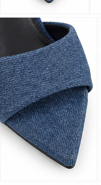 Women’s Blue Denim High-Heel Mules with Pointed Toe