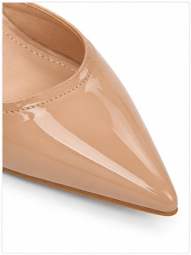Women’s Nude Patent Pointed-Toe Pumps with Ankle Strap