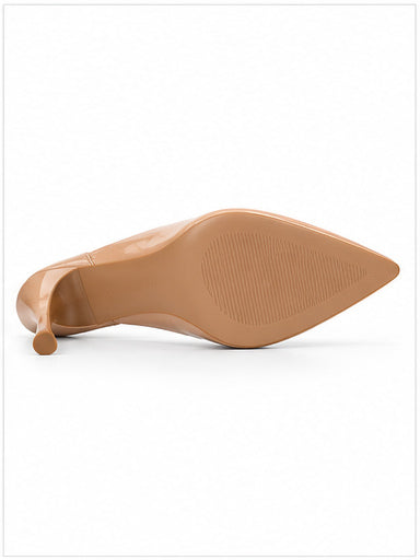 Women’s Nude Patent Pointed-Toe Pumps with Ankle Strap