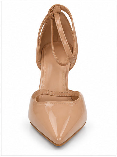 Women’s Nude Patent Pointed-Toe Pumps with Ankle Strap