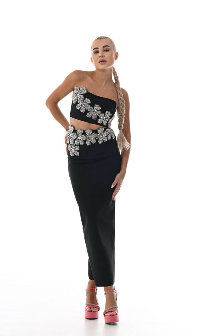 Evangeline black TOP & skirt matching set