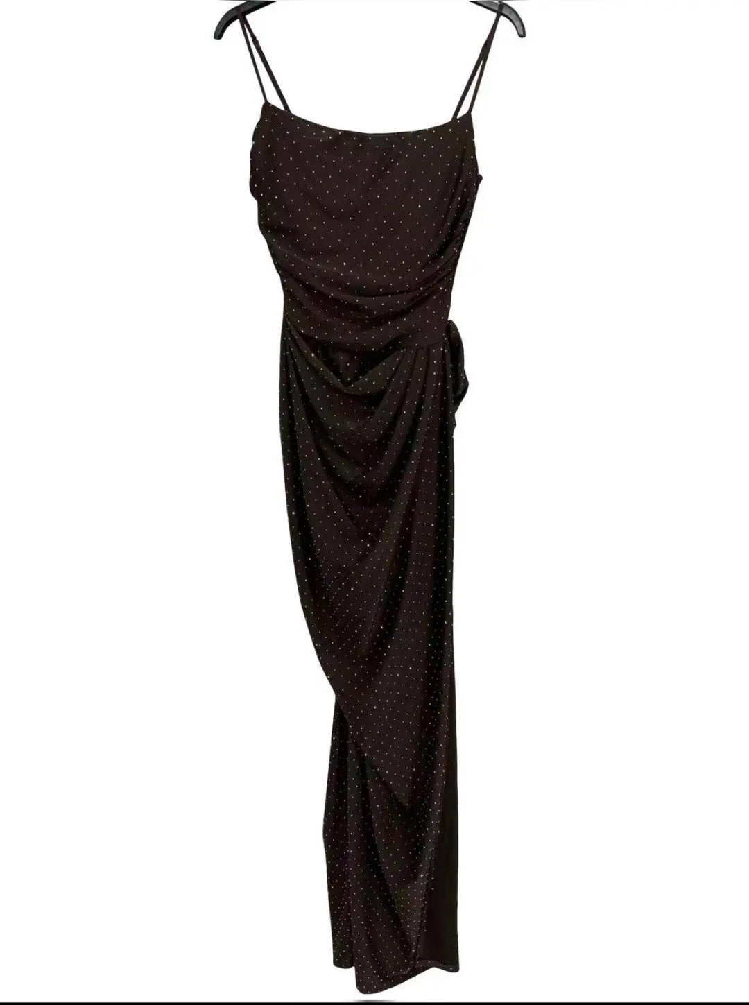 Women’s Burgundy Ruched Maxi Dress with Sparkling Details