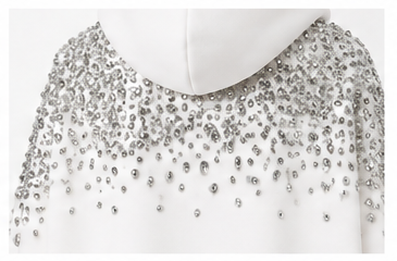 White Rhinestone Embellished Zip-Up Hoodie