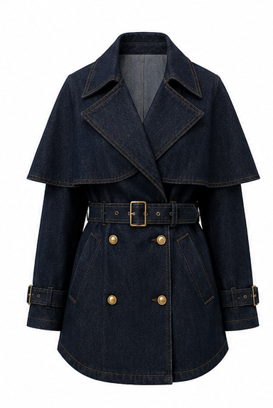 PARIS Belted Denim Trench Coat – Dark Blue
