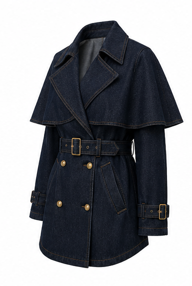 PARIS Belted Denim Trench Coat – Dark Blue