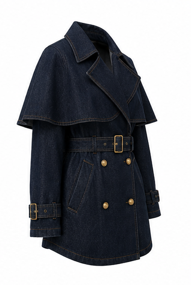 PARIS Belted Denim Trench Coat – Dark Blue