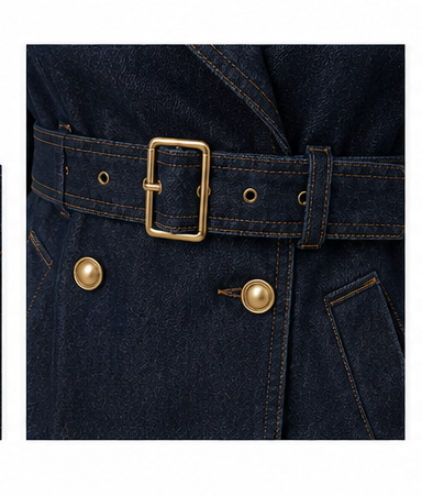 PARIS Belted Denim Trench Coat – Dark Blue